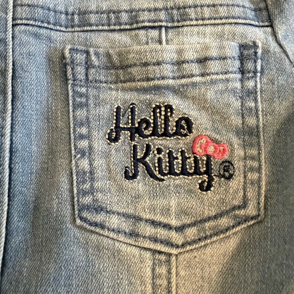Hello Kitty Pink Embroidered Jean Denim Hooded Jacket Girl's Sz 6 Zip & Button